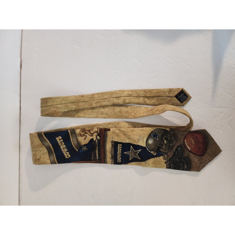 Vintage Eagles Wings Dallas Cowboys Mens Silk Tie NFL Football Helmet Tan‎ Blue